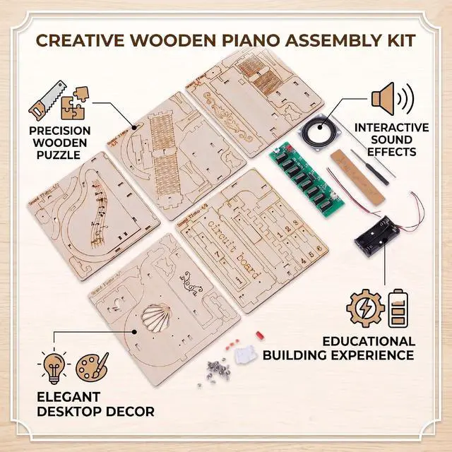 Alt view image 3 of 7 - Wooden Piano Music Box 3D Puzzle