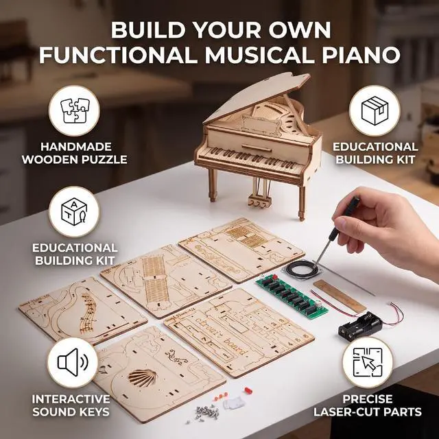 Alt view image 4 of 7 - Wooden Piano Music Box 3D Puzzle