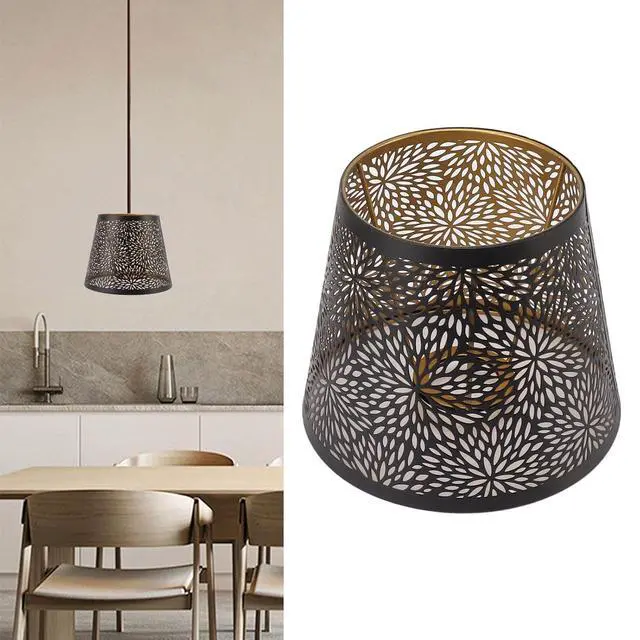 Alt view image 2 of 7 - Metal Iron Lamp Shade with Hollow Out Forest Tree Carving for Table Wall Ceiling Lamp Black 13cm Top Diameter for Bedroom Living Room Decor