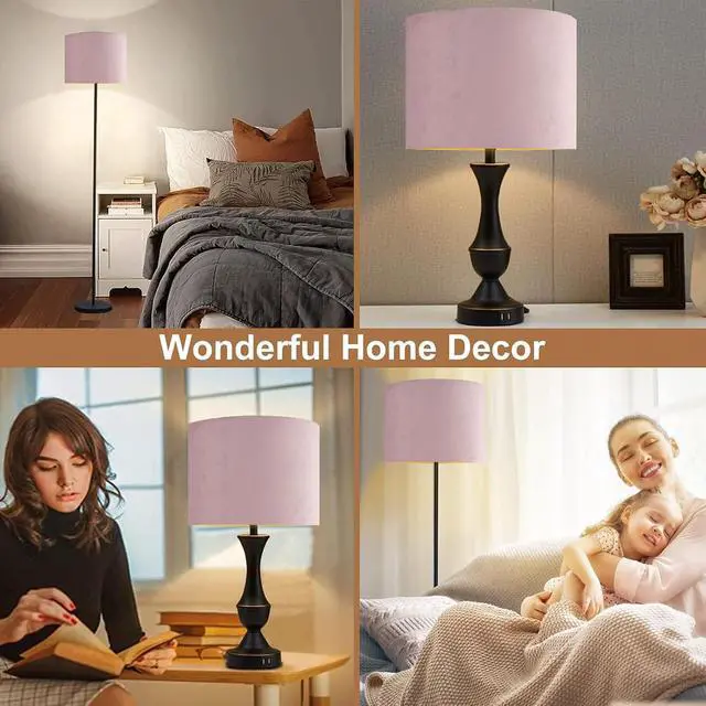 Alt view image 3 of 7 - Modern Oval Lamp Shade Lint Material E27 E14 Universal Use, Soft Light Cloth Lampshade for Table Floor Lamp (Purple)