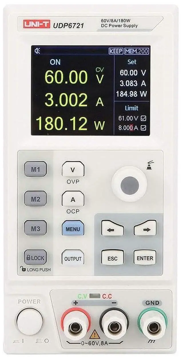 Main image of UNI-T UDP6721 180W DC Switching Power Supply 60V/8A, Bench Power Supply, Single Channel, 2.8in TFT LCD Display, Compact Size, 1 Unit