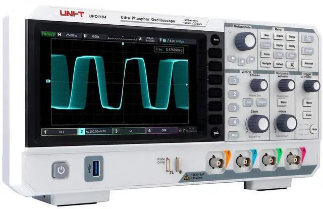 Alt view image 3 of 7 - UNI-T UPO1104 Digital Oscilloscope - 100 MHz, 4 Channels, 2 GSa/s, 56 Mpts, 7 in Display