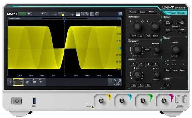 Main image of UNI-T UPO2104HD 12-Bit 2 to 4 Ch Analog Channel High Definition Oscilloscope 2.5GSa/s 100Mpts 1,000,000wfms/s Ultra Phosphor 3.0 UART I2C SPI CAN LIN 10.1" Touchscreen (100MHz 4Channel)