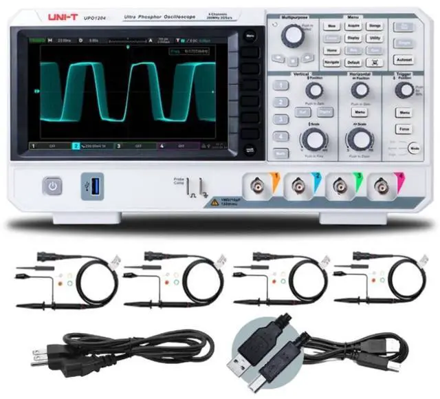 Main image of UNI-T UPO1054 DSO Digital Oscilloscope 50MHz 4 Channel 2 GSa/s 56 Mpts Memory Depth 500,000 wfm/s 7 Inch Display Fast Acquire 1 Mpts FFT Points