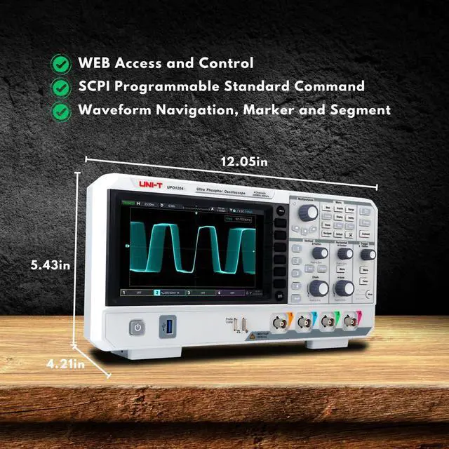 Alt view image 6 of 7 - UNI-T UPO1204 DSO Ultra Phosphor Digital Oscilloscope 200MHz 4 Channels 2 GSa/s 56 Mpts Memory Depth 500,000 wfm/s 7 Inch Display Fast Acquire 1 Mpts FFT Points