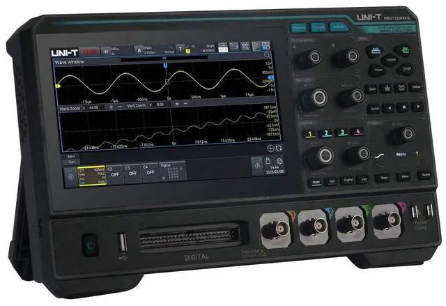 Alt view image 2 of 5 - UNI-T MSO1254HD-S Mixed Signal Oscilloscope 4 Analog + 16 Digital, 12-Bit High Resolution, 250MHz, 2.5GSa/s, 100Mpts Memory, 1,000,000 wfms/s, 7" Touchscreen, 1Ch AWG
