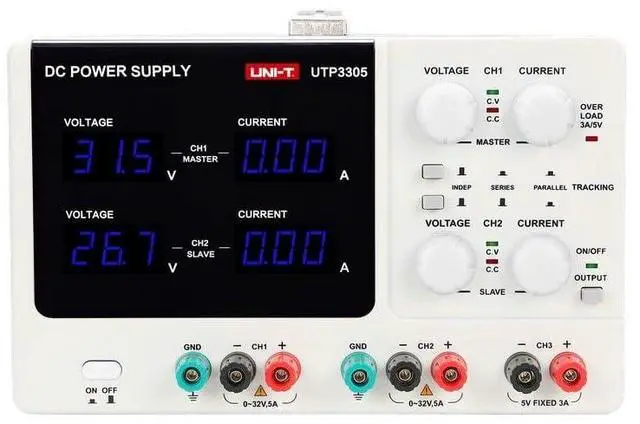 Main image of UNI-T UTP3305 3 Channel Linear DC Laboratory Power Supply 3Ch 100mV/10mA 32V CV: 1×10+3mV CC: 2×10+3mA 5V Output Voltage (335W, 3A Output)