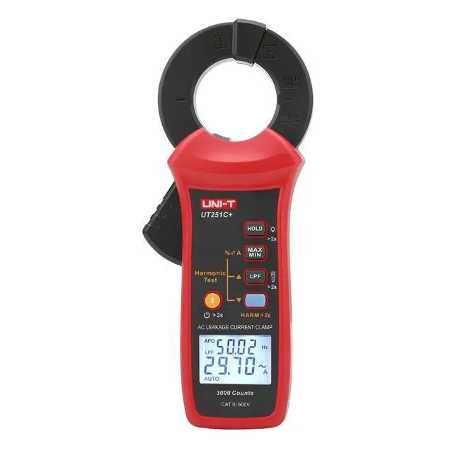 Main image of UNI-T UT251C+ Digital AC Leakage Current clamp Meter,1uA Resolution,3mA-60A,1.5inch/40mm,3000 Counts Micro Current Tester AC Leak Current Pliers,with Bluetooth LPF Measure Harmonic Test