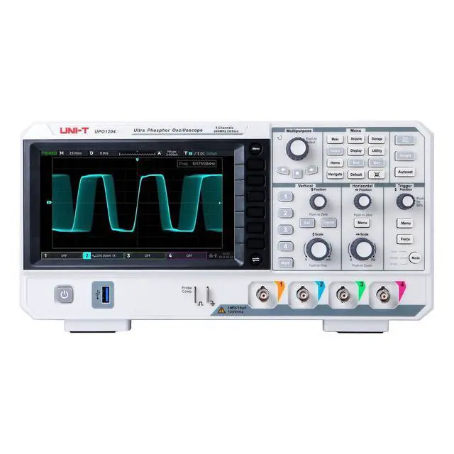 Alt view image 2 of 7 - UNI-T UPO1204 DSO Ultra Phosphor Digital Oscilloscope 200MHz 4 Channels 2 GSa/s 56 Mpts Memory Depth 500,000 wfm/s 7 Inch Display Fast Acquire 1 Mpts FFT Points