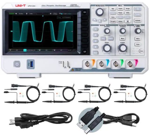 Main image of UNI-T UPO1204 DSO Ultra Phosphor Digital Oscilloscope 200MHz 4 Channels 2 GSa/s 56 Mpts Memory Depth 500,000 wfm/s 7 Inch Display Fast Acquire 1 Mpts FFT Points