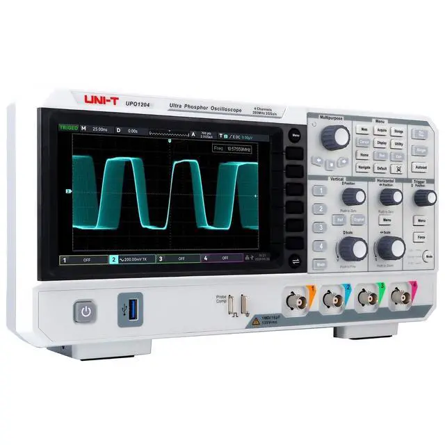 Alt view image 3 of 7 - UNI-T UPO1204 DSO Ultra Phosphor Digital Oscilloscope 200MHz 4 Channels 2 GSa/s 56 Mpts Memory Depth 500,000 wfm/s 7 Inch Display Fast Acquire 1 Mpts FFT Points