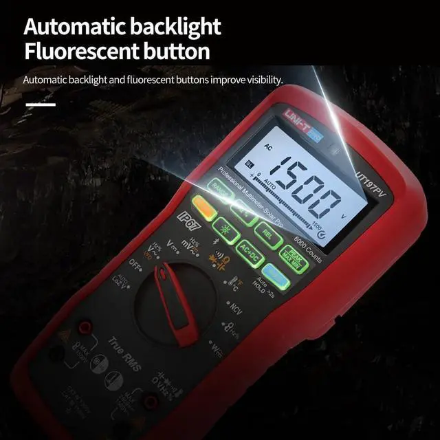 Alt view image 7 of 7 - UNI-T UT197PV Solar Pro Industrial TRMS Digital Multimeter with Bluetooth Photovoltaic 2500V Solar Power Peak VFD IP67 5-Meter Drop Protection 100V