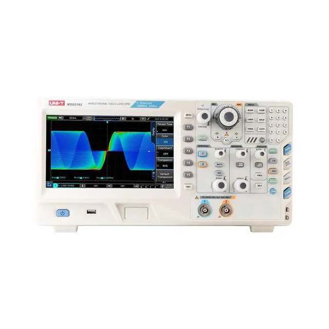 Alt view image 2 of 6 - UNI-T MSO2102 100 MHz 2+16 Ch MSO Mixed Signal Digital Oscilloscope 2 GSa/s 56 Mpts Memory Depth 1,000,000 wfms/s 8-inch Touch Screen