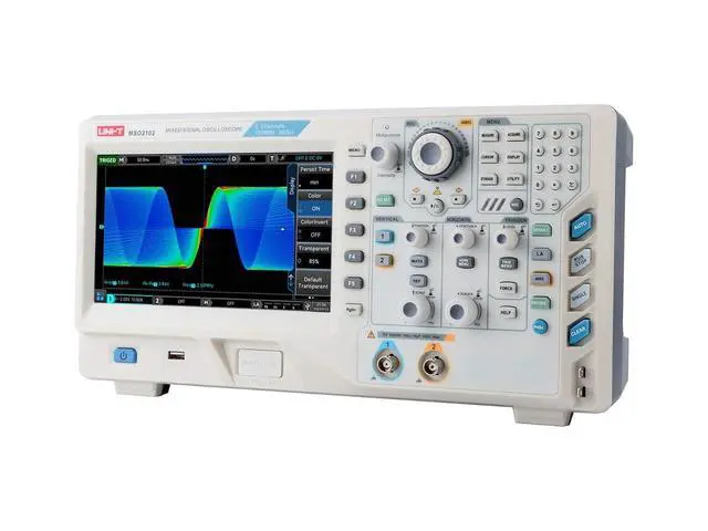 Alt view image 5 of 6 - UNI-T MSO2102 100 MHz 2+16 Ch MSO Mixed Signal Digital Oscilloscope 2 GSa/s 56 Mpts Memory Depth 1,000,000 wfms/s 8-inch Touch Screen