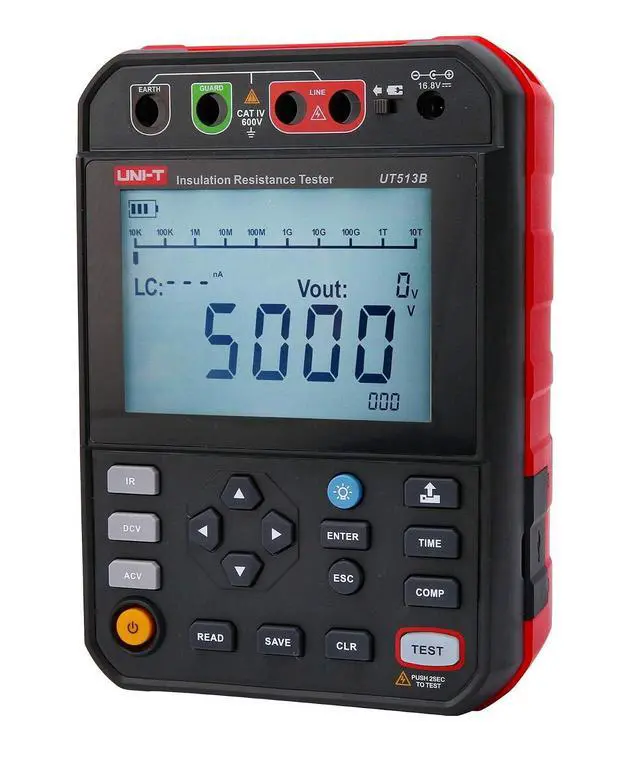 Alt view image 3 of 7 - UNI-T UT513B High-Voltage Insulation Resistance Tester 5 kV CAT IV 600V