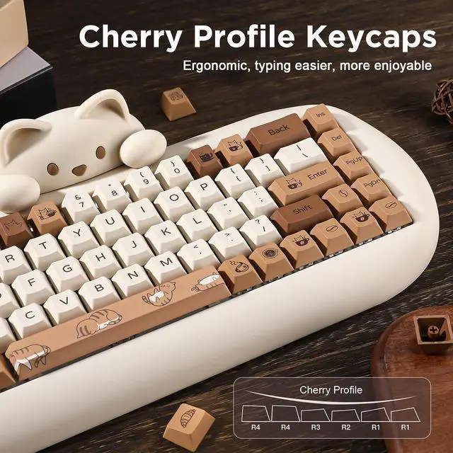 Alt view image 3 of 7 - Coffee Cat 152 Keys Dye Sub PBT Keycaps(Cherry Profile, Coffee Cat)