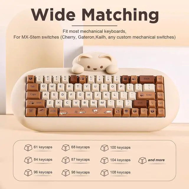 Alt view image 2 of 7 - Coffee Cat 152 Keys Dye Sub PBT Keycaps(Cherry Profile, Coffee Cat)