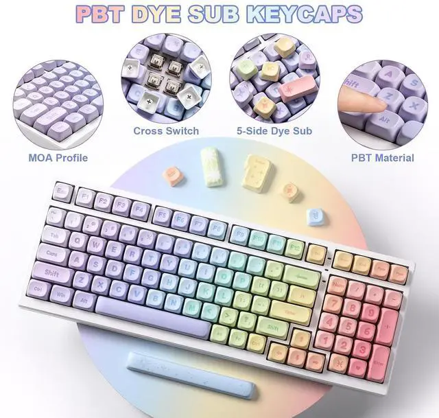Alt view image 2 of 7 - Rainbow 140 Keys MOA PBT Dye-Sub Keycaps (Rainbow, MOA Profile)