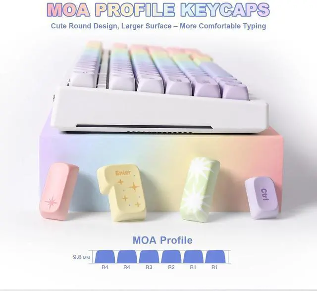 Alt view image 4 of 7 - Rainbow 140 Keys MOA PBT Dye-Sub Keycaps (Rainbow, MOA Profile)