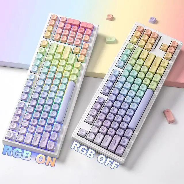 Alt view image 6 of 7 - Rainbow 140 Keys MOA PBT Dye-Sub Keycaps (Rainbow, MOA Profile)