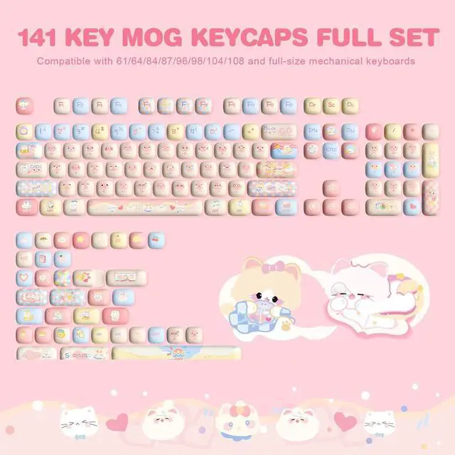 Alt view image 2 of 7 - Pink Ice Cream MOG Profile Dye-Sub PBT Keycaps Set (Pink Kitten)