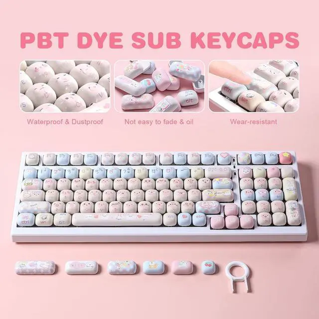 Alt view image 3 of 7 - Pink Ice Cream MOG Profile Dye-Sub PBT Keycaps Set (Pink Kitten)