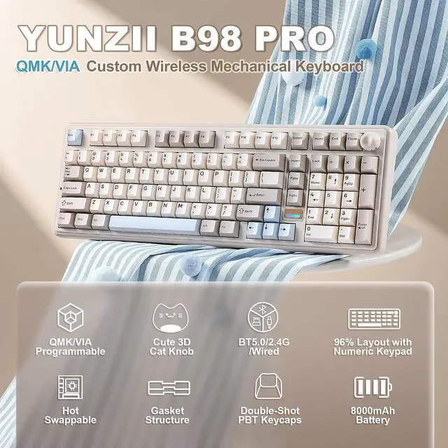 Alt view image 2 of 7 - YUNZII B98 PRO 96% Wireless Mechanical Keyboard (Beige, Milk Switch)