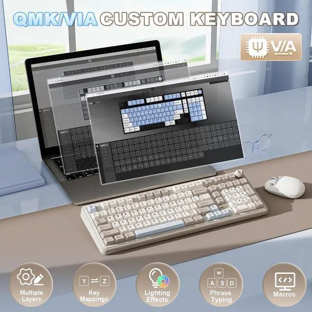 Alt view image 4 of 7 - YUNZII B98 PRO 96% Wireless Mechanical Keyboard (Beige, Milk Switch)