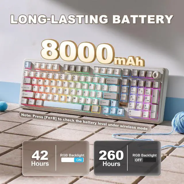 Alt view image 7 of 7 - YUNZII B98 PRO 96% Wireless Mechanical Keyboard (Beige, Milk Switch)