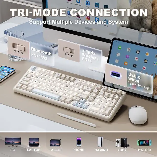 Alt view image 3 of 7 - YUNZII B98 PRO 96% Wireless Mechanical Keyboard (Beige, Milk Switch)