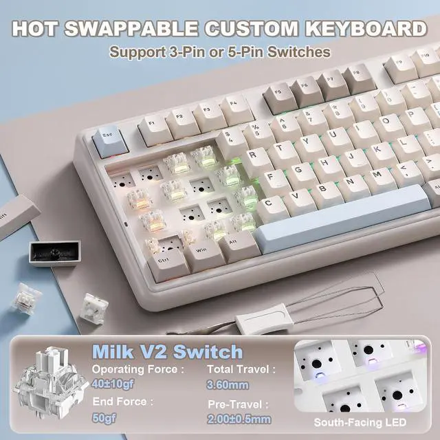 Alt view image 6 of 7 - YUNZII B98 PRO 96% Wireless Mechanical Keyboard (Beige, Milk Switch)