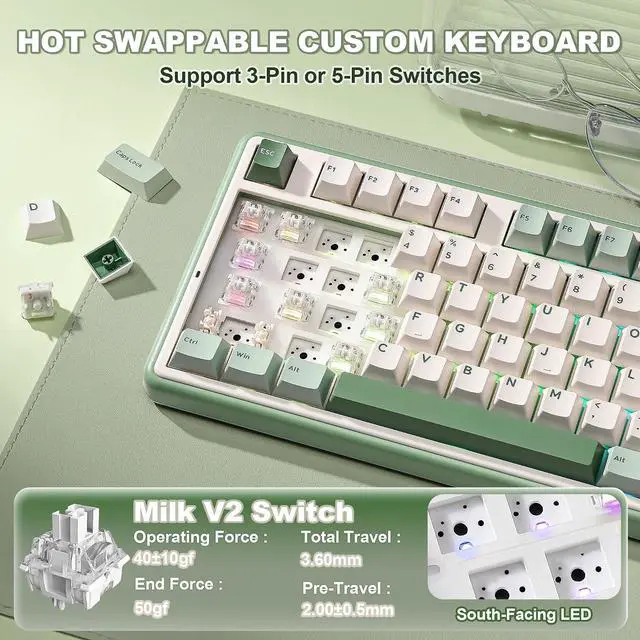 Alt view image 6 of 7 - YUNZII B98 PRO 96% Wireless Mechanical Keyboard (Matcha Green, Milk Switch)