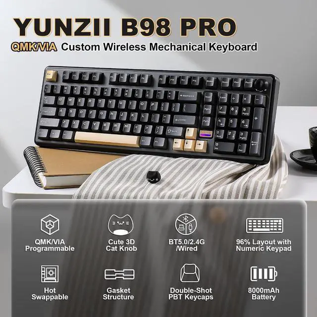 Alt view image 2 of 7 - YUNZII B98 PRO 96% Wireless Mechanical Keyboard (Black, Candy Switch)