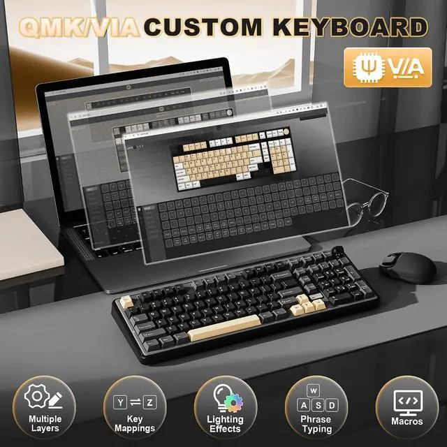 Alt view image 4 of 7 - YUNZII B98 PRO 96% Wireless Mechanical Keyboard (Black, Candy Switch)