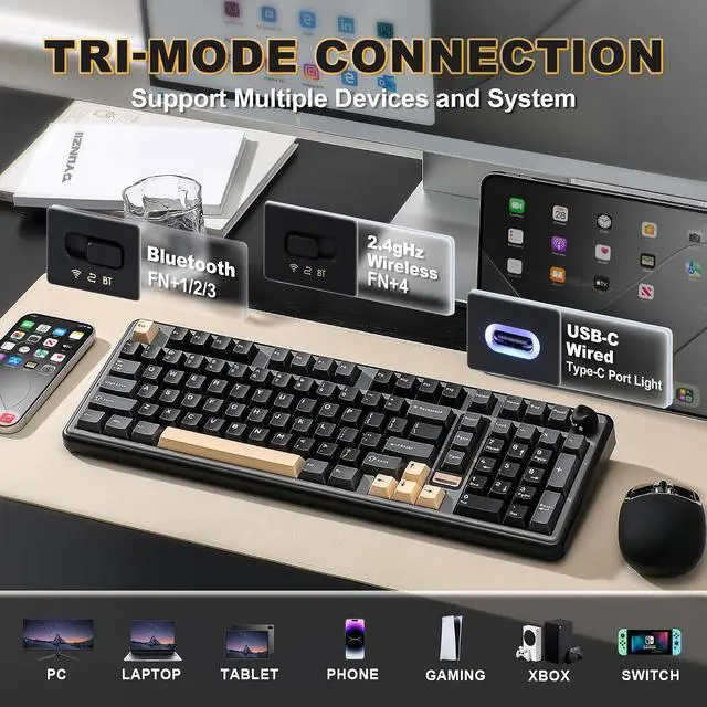 Alt view image 3 of 7 - YUNZII B98 PRO 96% Wireless Mechanical Keyboard (Black, Candy Switch)