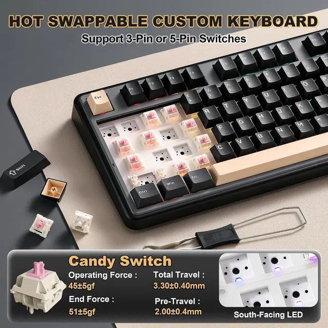 Alt view image 6 of 7 - YUNZII B98 PRO 96% Wireless Mechanical Keyboard (Black, Candy Switch)