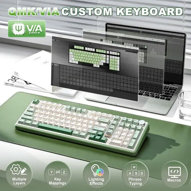 Alt view image 4 of 7 - YUNZII B98 PRO 96% Wireless Mechanical Keyboard (Matcha Green, Milk Switch)