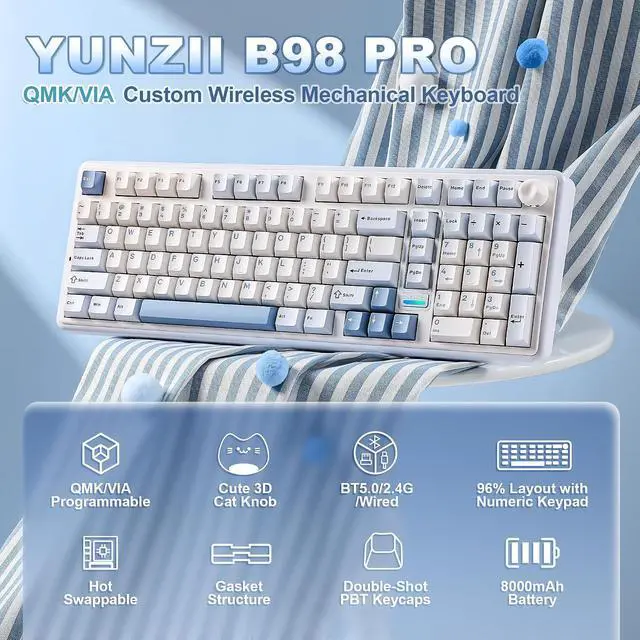 Alt view image 2 of 7 - YUNZII B98 PRO 96% Wireless Mechanical Keyboard(Blue, Candy Switch)