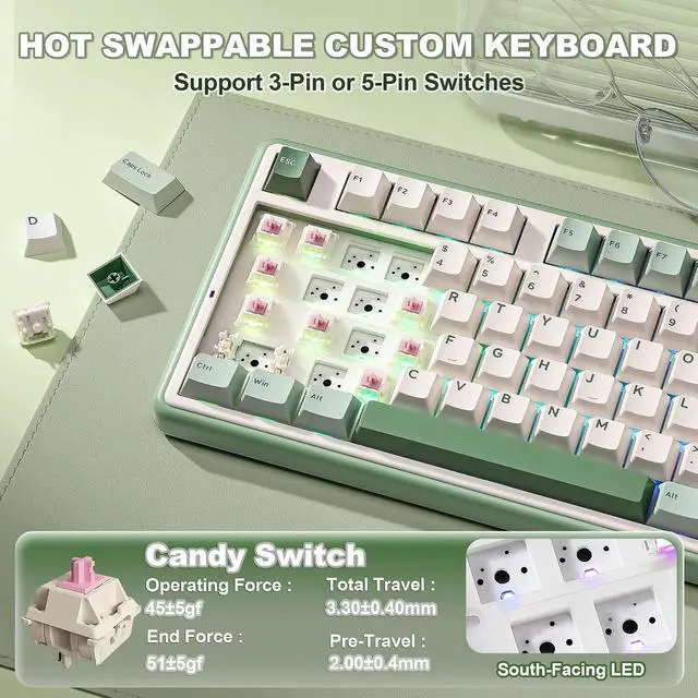 Alt view image 6 of 7 - YUNZII B98 PRO 96% Wireless Mechanical Keyboard(Matcha Green, Candy Switch)