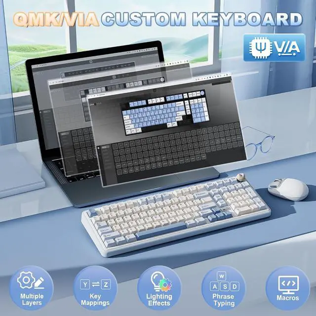 Alt view image 4 of 7 - YUNZII B98 PRO 96% Wireless Mechanical Keyboard(Blue, Candy Switch)