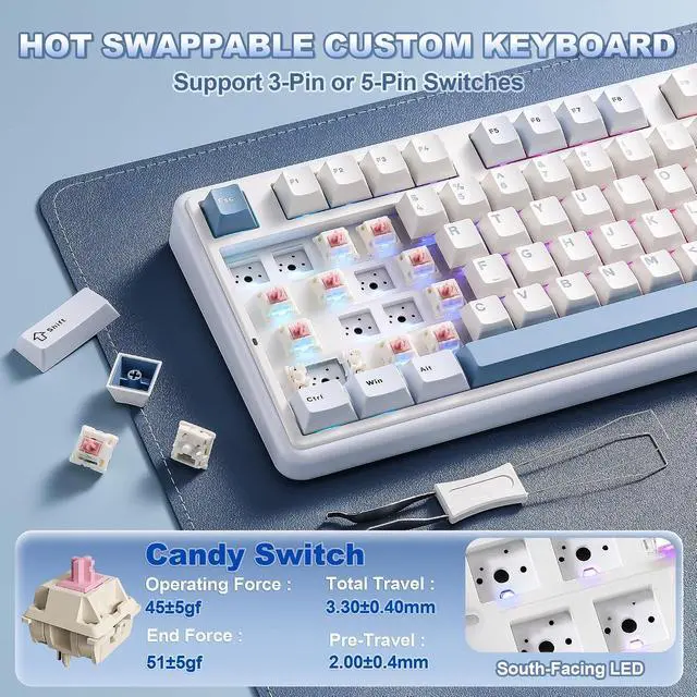 Alt view image 6 of 7 - YUNZII B98 PRO 96% Wireless Mechanical Keyboard(Blue, Candy Switch)