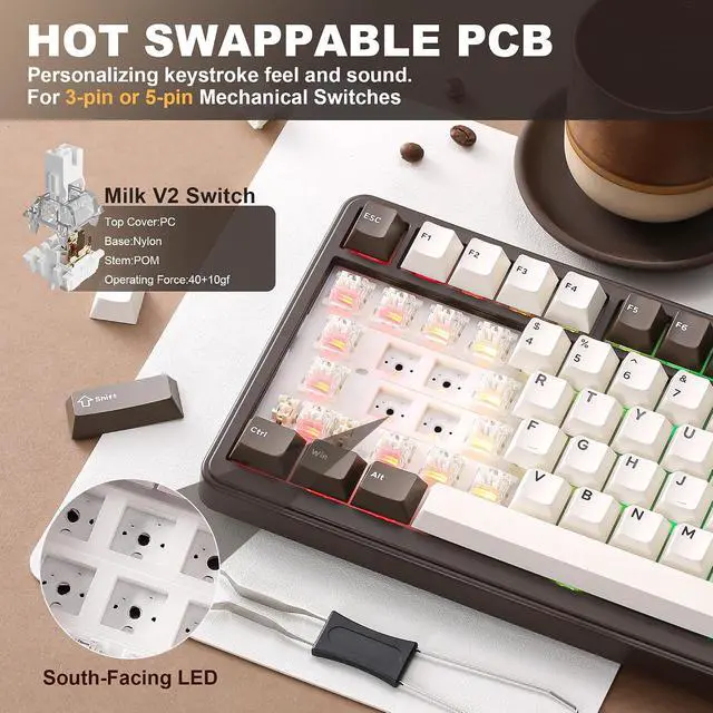 Alt view image 5 of 7 - B75 PRO 75% Wireless Mechanical Keyboard (Coffee Brown, MilkV2)