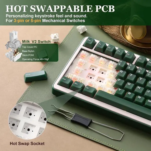 Alt view image 5 of 7 - B75 PRO 75% Wireless Mechanical Keyboard (Olive Green,Milk Switch)