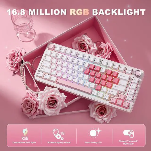 Alt view image 6 of 7 - YUNZII B75 PRO 75% Wireless Mechanical Keyboard (White Heart,Cocoa V2)