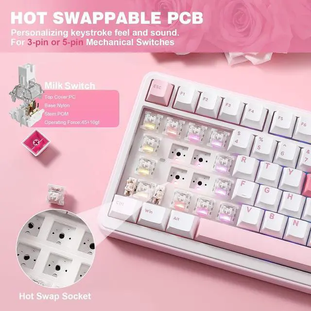 Alt view image 5 of 7 - B75 PRO 75% Wireless Mechanical Keyboard (White Heart,MilkV2)