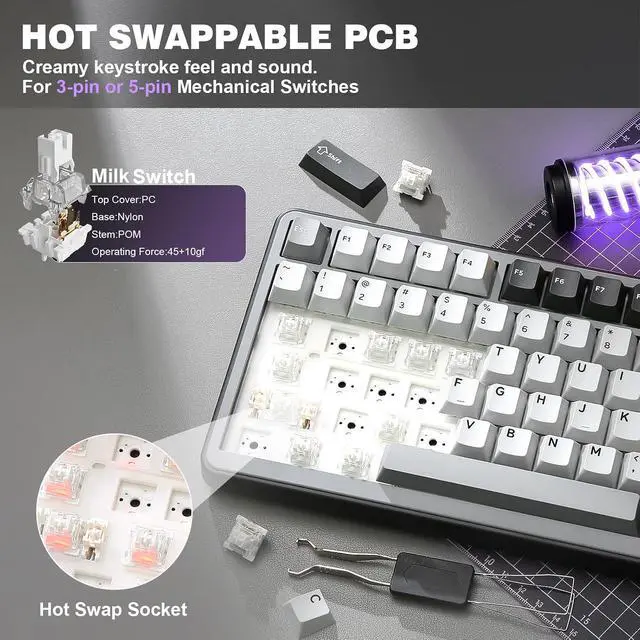 Alt view image 5 of 7 - B75 PRO 75% Wireless Mechanical Keyboard (Dark Grey,Milk Switch)