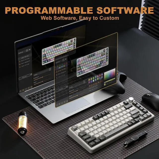 Alt view image 6 of 7 - B75 PRO 75% Wireless Mechanical Keyboard (Grey, Cocoa Cream V2)