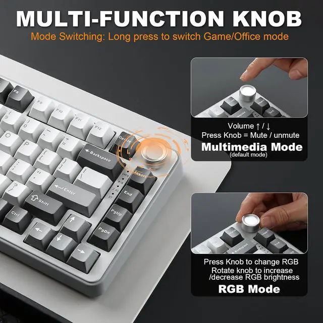 Alt view image 7 of 7 - B75 PRO 75% Wireless Mechanical Keyboard (Grey, Cocoa Cream V2)