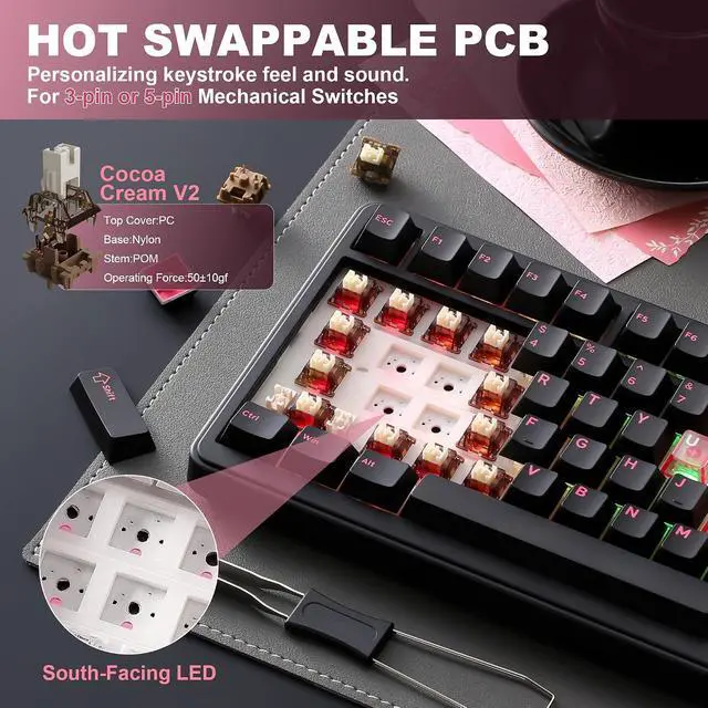Alt view image 5 of 7 - B75 PRO 75% Wireless Mechanical Keyboard (Black Heart, CocoaV2)