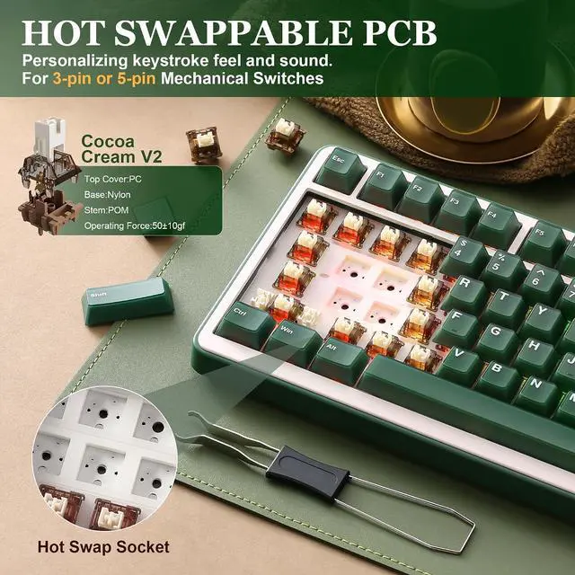Alt view image 5 of 7 - B75 PRO 75% Wireless Mechanical Keyboard (Olive Green,CocoaV2)